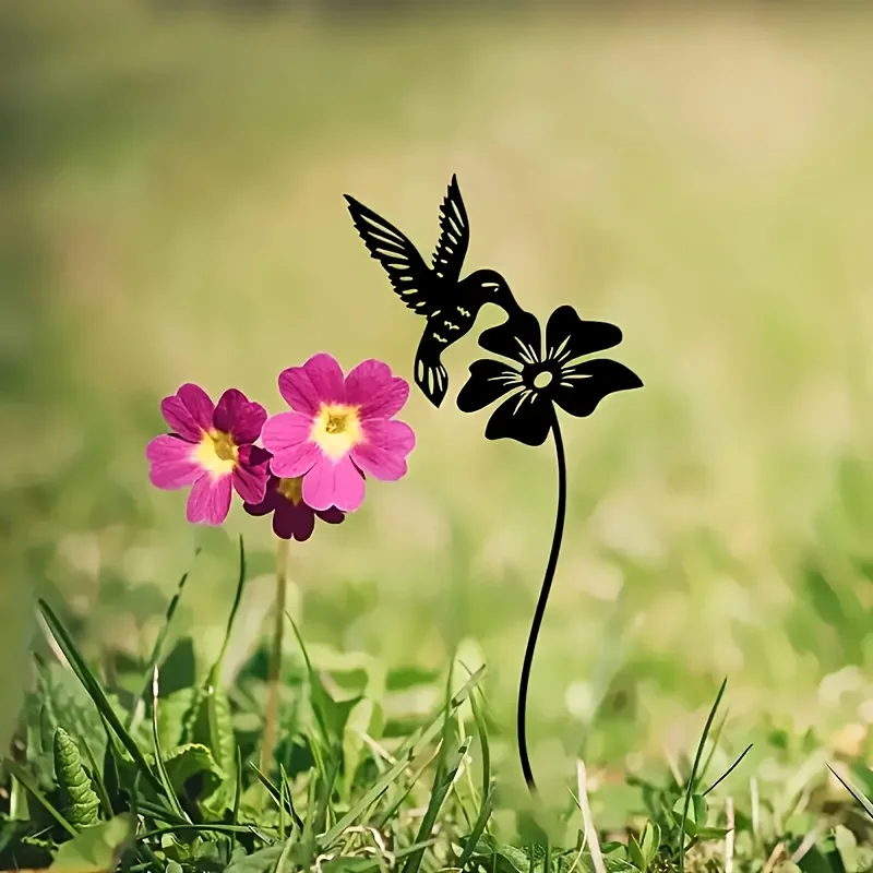 Art Deco Metal Hummingbird Garden Stake, Wedding Event Outdoor Floor Mount Decor, Nature Inspired Lawn Insert