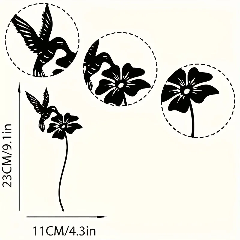 Art Deco Metal Hummingbird Garden Stake, Wedding Event Outdoor Floor Mount Decor, Nature Inspired Lawn Insert thumbnail 5