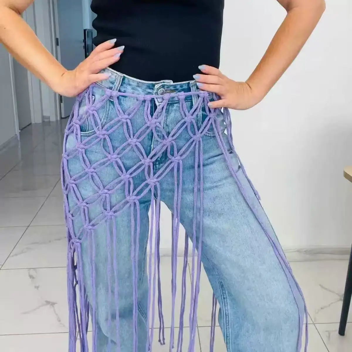 Mesh Tulle Tassel Waist Belt, Personality Waist Decor for Suit & Jeans, Essential Soul Accessory for Outfit thumbnail 3