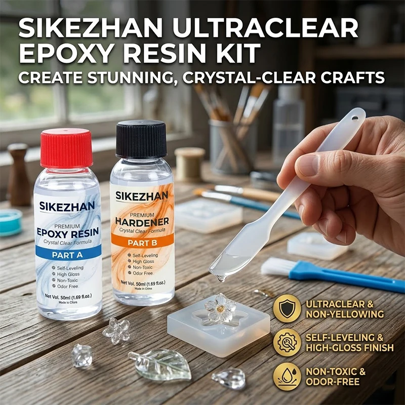 Crystal Clear Epoxy Resin Kit AB Glue High Gloss Self-Leveling for Jewelry Making DIY Crafts Resin Art SIKEZHAN 100ml Set