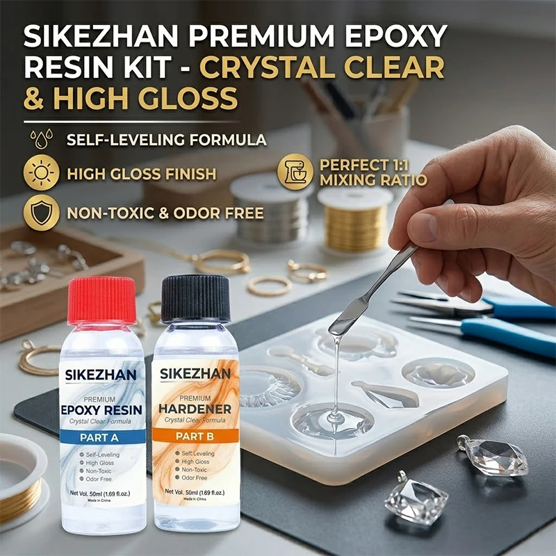 Crystal Clear Epoxy Resin Kit AB Glue High Gloss Self-Leveling for Jewelry Making DIY Crafts Resin Art SIKEZHAN 100ml Set thumbnail 2