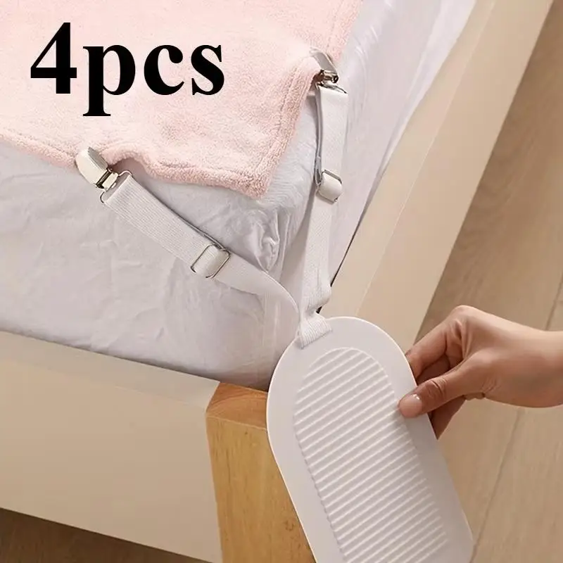 Bed Sheet Clips Adjustable Bed Sheet Holder Straps Set of 4 Elastic Fitted Bedding Non Slip Invisible Fasteners for Home Hotel