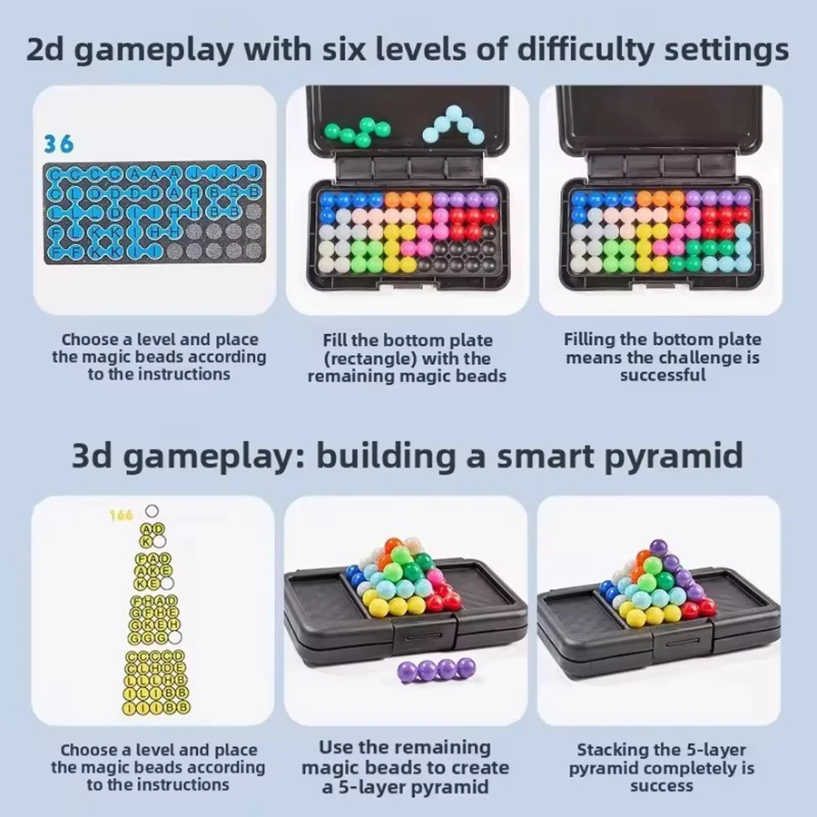 3D Challenges IQ Puzzle Board Game Classic Pyramid Plate Pearl Logical Mind For Children Pyramid Beads Montessori Toys Gifts thumbnail 3