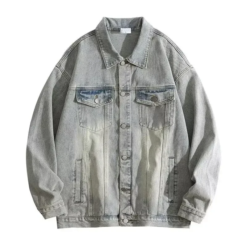 Retro American Denim Jacket Men's Autumn Winter New Trendy Loose Fashionable Versatile Top for Couples High Street Style thumbnail 4