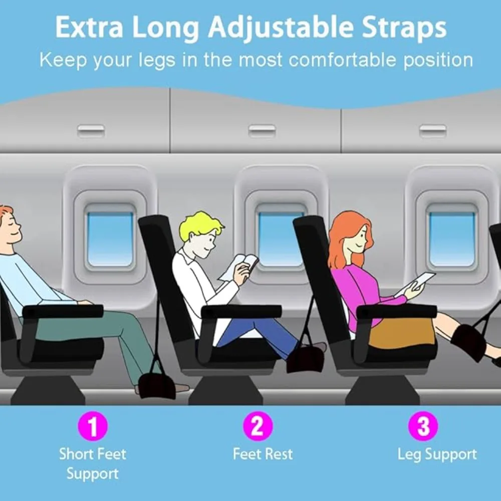 Portable Airplane Footrest Adjustable Strap Comfortable Plane Travel Foot Hammock Feet Rest Hanger for Airplane Train Office Car thumbnail 4