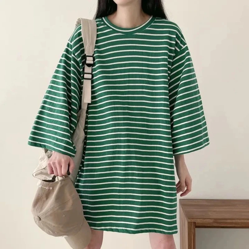 New Lazy Style Striped Contrast Patchwork Loose Tops Women Clothing Short Sleeve Youth Casual T Shirts Fashion Korean Summer thumbnail 2