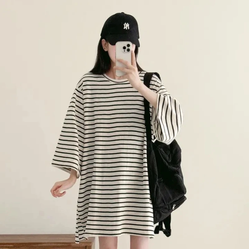 New Lazy Style Striped Contrast Patchwork Loose Tops Women Clothing Short Sleeve Youth Casual T Shirts Fashion Korean Summer thumbnail 5