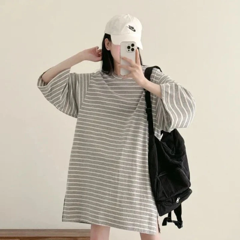 New Lazy Style Striped Contrast Patchwork Loose Tops Women Clothing Short Sleeve Youth Casual T Shirts Fashion Korean Summer thumbnail 6