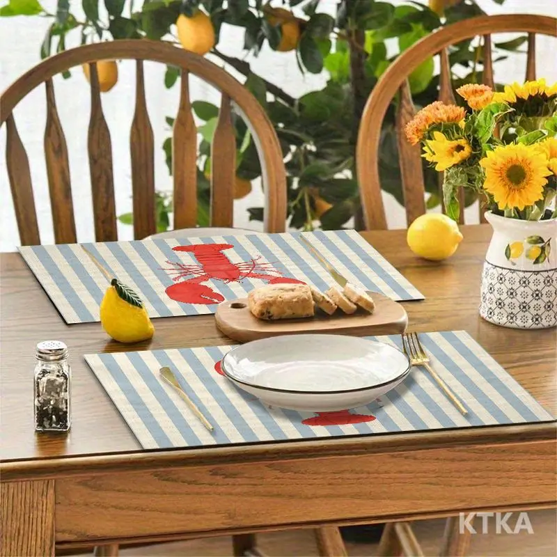 4Pcs, Blue and White Striped Lobster Placemats, the Best Placemats, Washable, Suitable for Holiday Parties, Home Decor, Kitchen Tables, Rectangular Dining Rooms, Make Your Dining Room and Kitchen More Beautiful, Birthday Gifts for Family and Friends, and Housewarming Party Gifts thumbnail 5