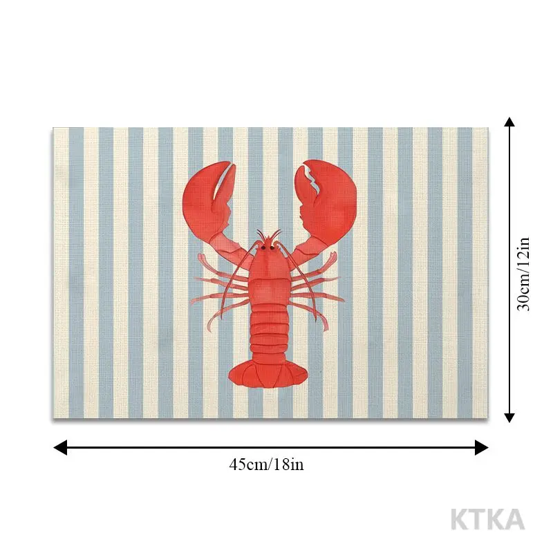 4Pcs, Blue and White Striped Lobster Placemats, the Best Placemats, Washable, Suitable for Holiday Parties, Home Decor, Kitchen Tables, Rectangular Dining Rooms, Make Your Dining Room and Kitchen More Beautiful, Birthday Gifts for Family and Friends, and Housewarming Party Gifts thumbnail 3