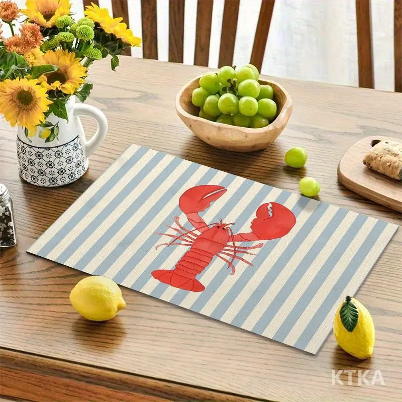 4Pcs, Blue and White Striped Lobster Placemats, the Best Placemats, Washable, Suitable for Holiday Parties, Home Decor, Kitchen Tables, Rectangular Dining Rooms, Make Your Dining Room and Kitchen More Beautiful, Birthday Gifts for Family and Friends, and Housewarming Party Gifts thumbnail 4