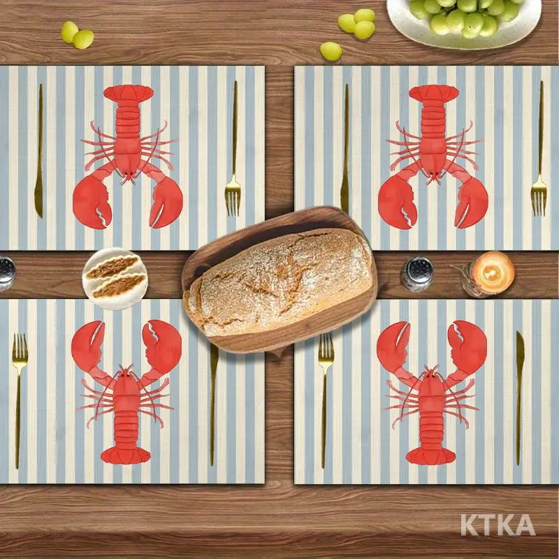 4Pcs, Blue and White Striped Lobster Placemats, the Best Placemats, Washable, Suitable for Holiday Parties, Home Decor, Kitchen Tables, Rectangular Dining Rooms, Make Your Dining Room and Kitchen More Beautiful, Birthday Gifts for Family and Friends, and Housewarming Party Gifts thumbnail 2