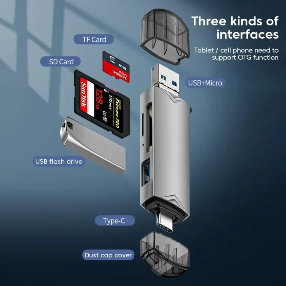 Multifunction USB 3.0 Type C Card Reader 6 in 1 OTG Adapter TF SD U Disk Memory Card Reader for Phone Laptop Computer thumbnail 4
