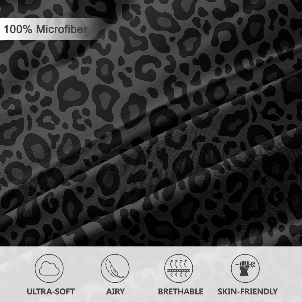 3pcs Black Leopard Print Bedding Set, Soft & Breathable，Animal Print Bed Set, Twin/Full/Queen/King Size, Ideal for Gifting thumbnail 3