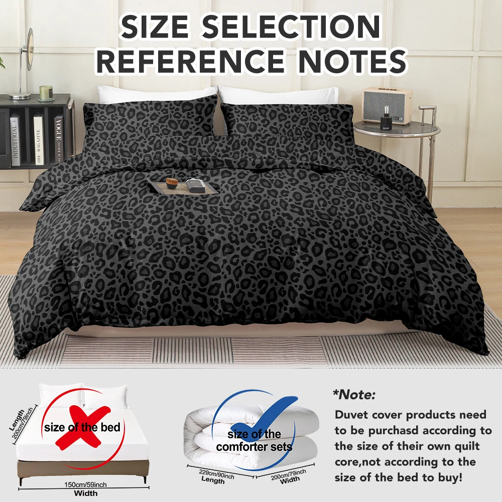 3pcs Black Leopard Print Bedding Set, Soft & Breathable，Animal Print Bed Set, Twin/Full/Queen/King Size, Ideal for Gifting thumbnail 2