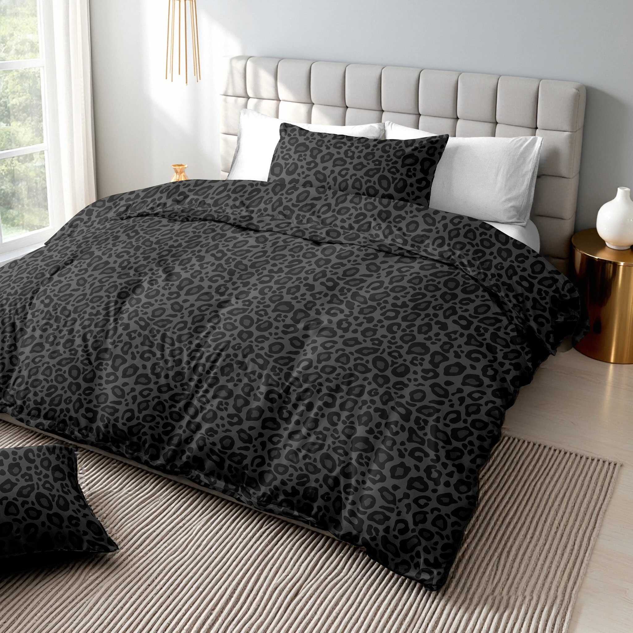 3pcs Black Leopard Print Bedding Set, Soft & Breathable，Animal Print Bed Set, Twin/Full/Queen/King Size, Ideal for Gifting