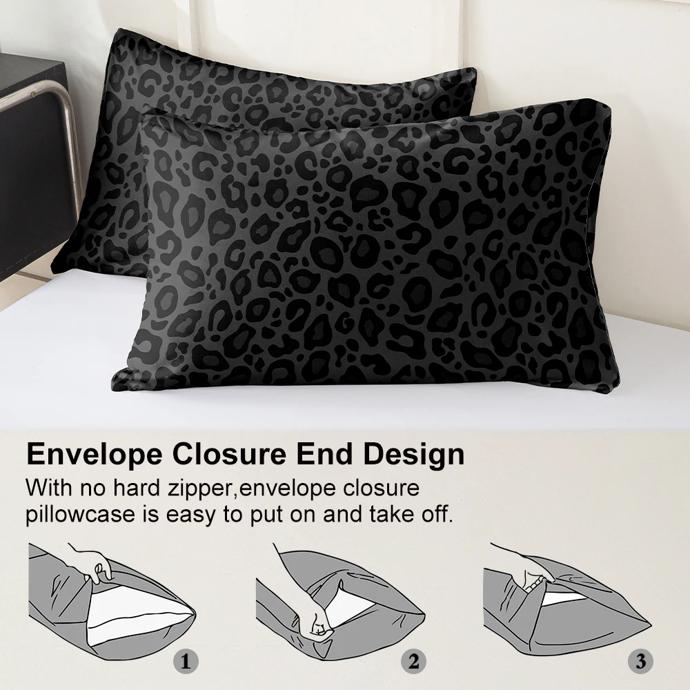 3pcs Black Leopard Print Bedding Set, Soft & Breathable，Animal Print Bed Set, Twin/Full/Queen/King Size, Ideal for Gifting thumbnail 5
