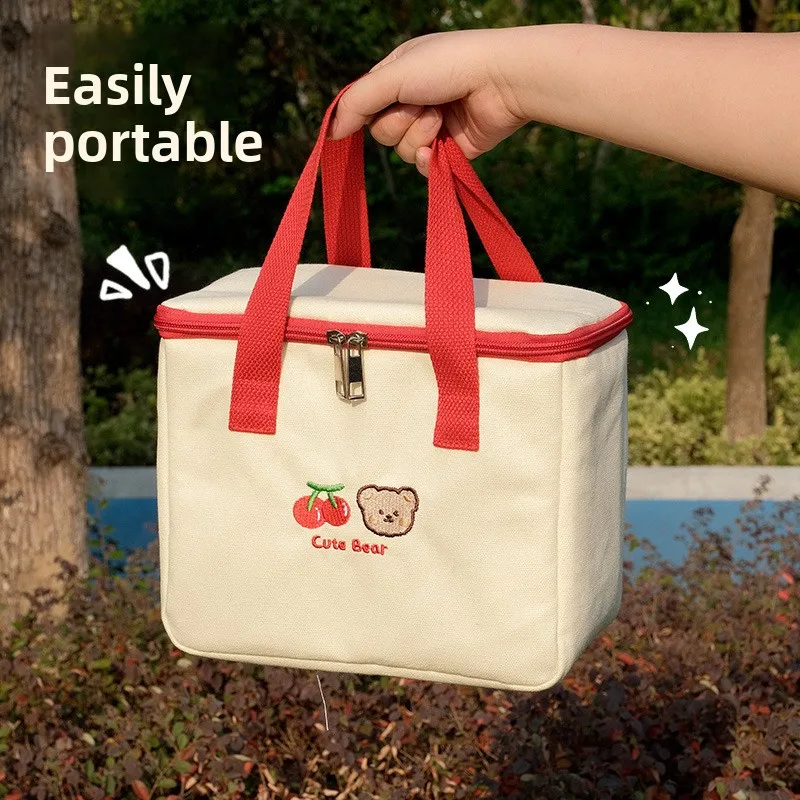 Cute Bear Lunch Bag Girls Insulated Canvas Cooler Handbag Aluminium Foil Thermal Food Box Family School Picnic Dinner Container thumbnail 4