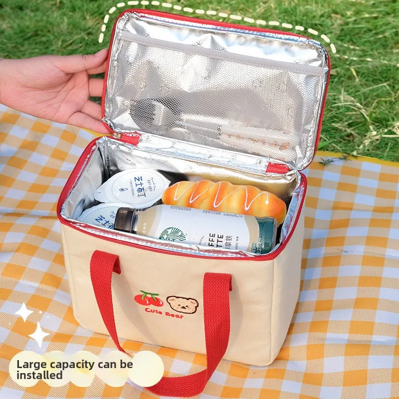 Cute Bear Lunch Bag Girls Insulated Canvas Cooler Handbag Aluminium Foil Thermal Food Box Family School Picnic Dinner Container thumbnail 3
