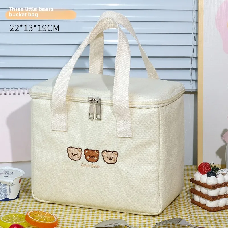 Cute Bear Lunch Bag Girls Insulated Canvas Cooler Handbag Aluminium Foil Thermal Food Box Family School Picnic Dinner Container thumbnail 6