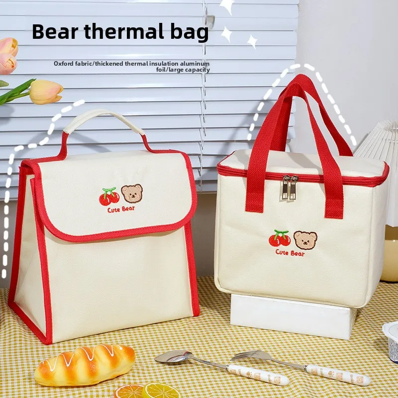 Cute Bear Lunch Bag Girls Insulated Canvas Cooler Handbag Aluminium Foil Thermal Food Box Family School Picnic Dinner Container thumbnail 2