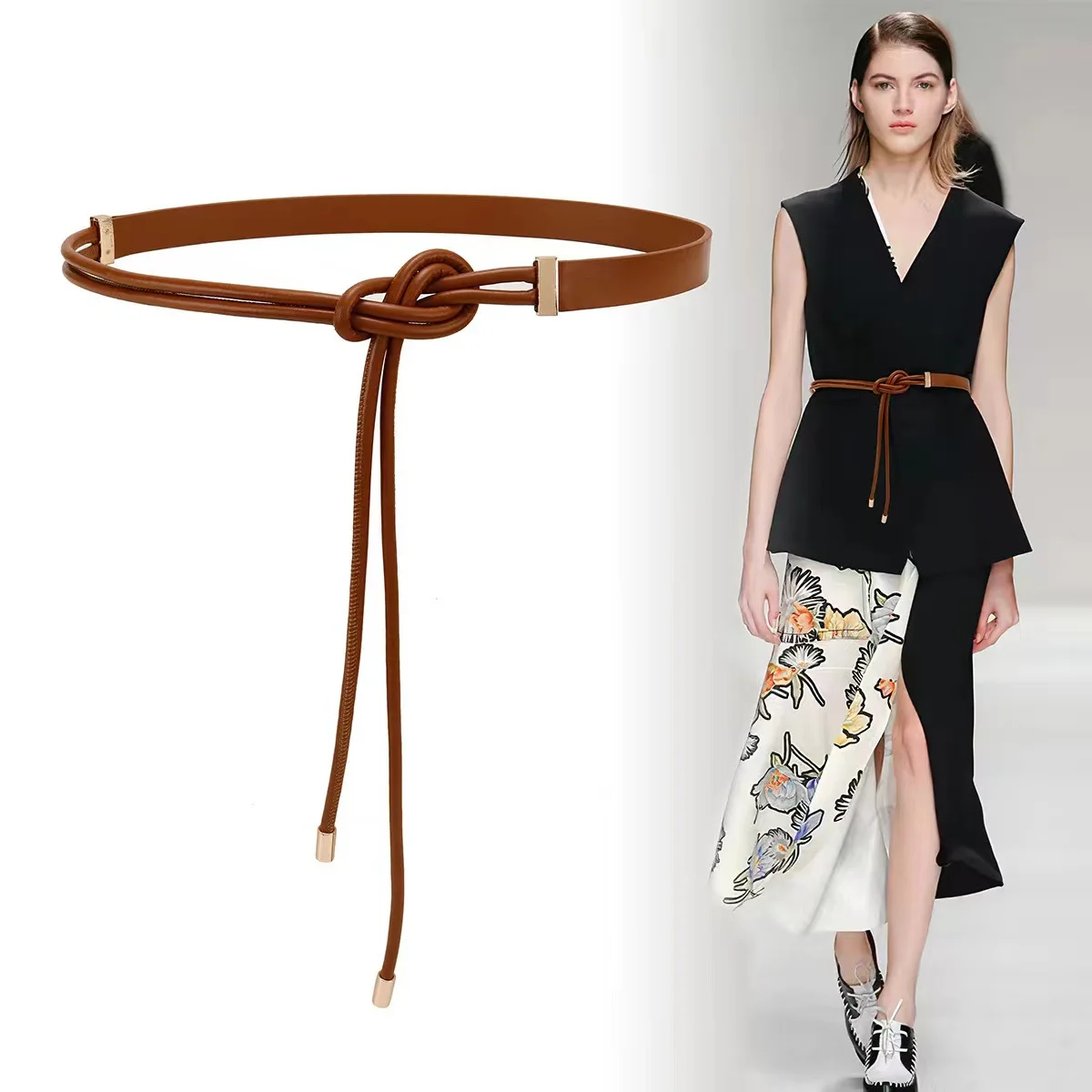 Korean Style Elastic Waist Tie Rope Belt for Women, Simple Versatile Decorative Leather Rope Knot Belt