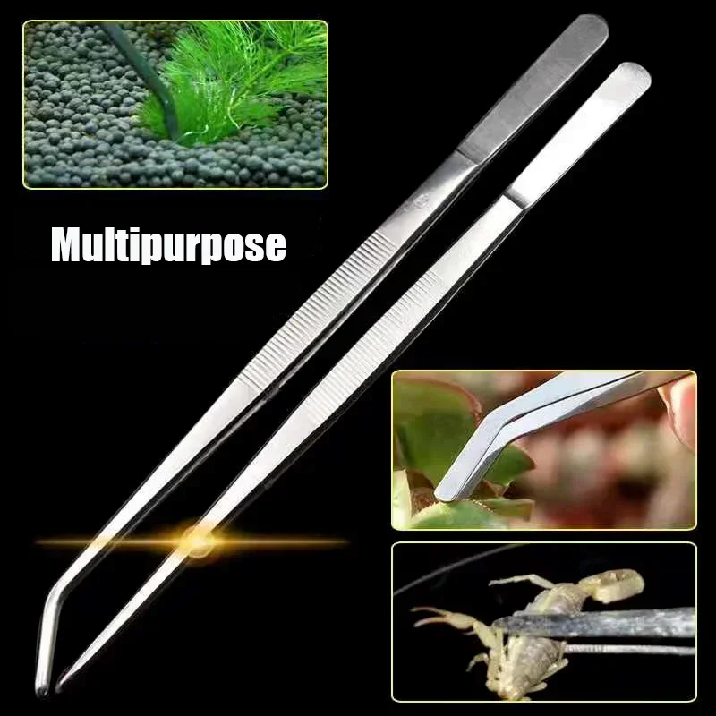 48cm Stainless Steel Tweezers Fish Tank Aquatic Plants Aqaurium Tool Water Plant Curved Pliers Birds Reptile Feeding Tongs thumbnail 2