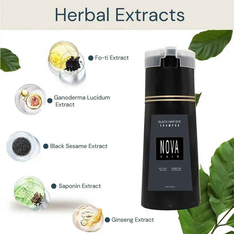 Nova Hair Dyeing 3-in-1 Hair Care Shampoo Natural Fast White Hair Dyed Black Hair Dye Lasting Convenience Men Women Hair Care thumbnail 6