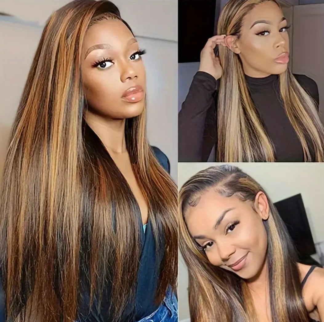 Straight Highlight Colored Synthetic Long Straight Hair Wigs Heat Resistant Fiber costumes,wigs for cosplay,parties thumbnail 4