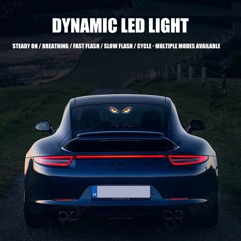 Solar Powered Car Window Decorative Light Wireless Cool Devil's Eyes Led Light Rechargeable Automatic On/Off Breathing Lamp thumbnail 2