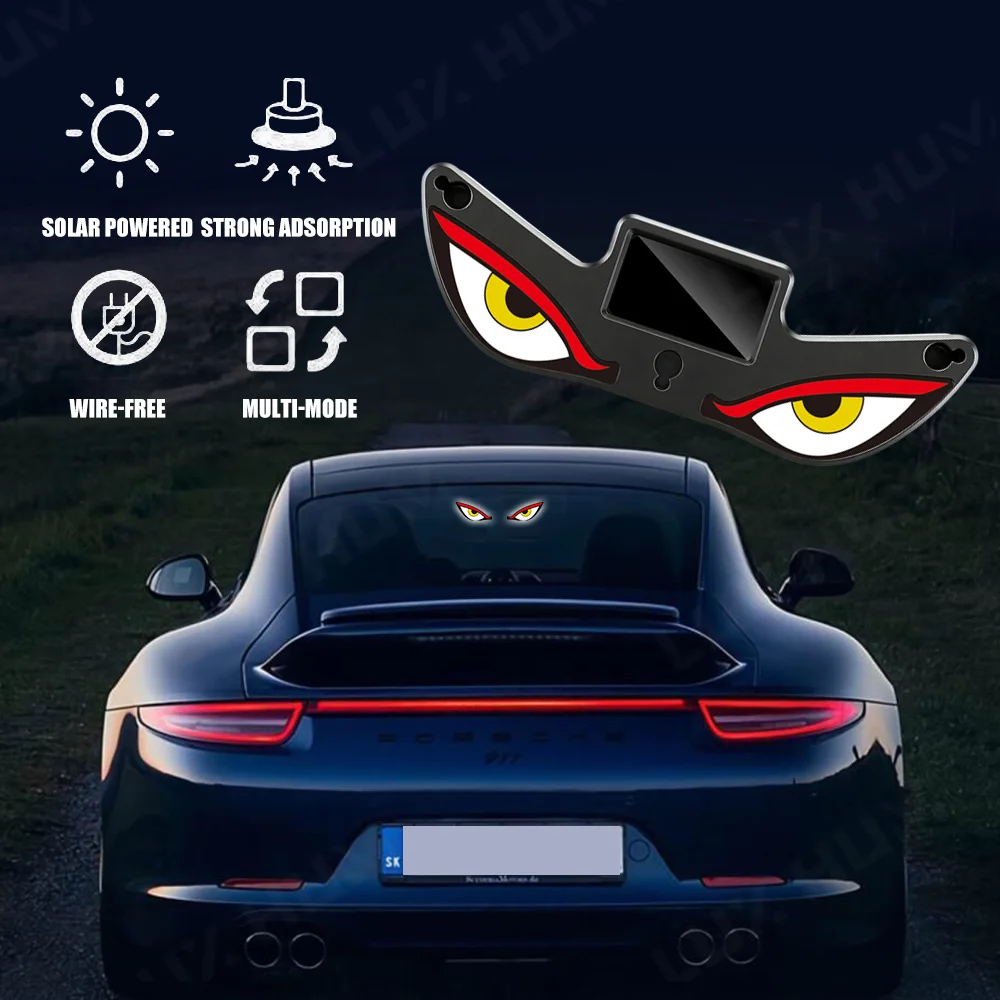 Solar Powered Car Window Decorative Light Wireless Cool Devil's Eyes Led Light Rechargeable Automatic On/Off Breathing Lamp thumbnail 3
