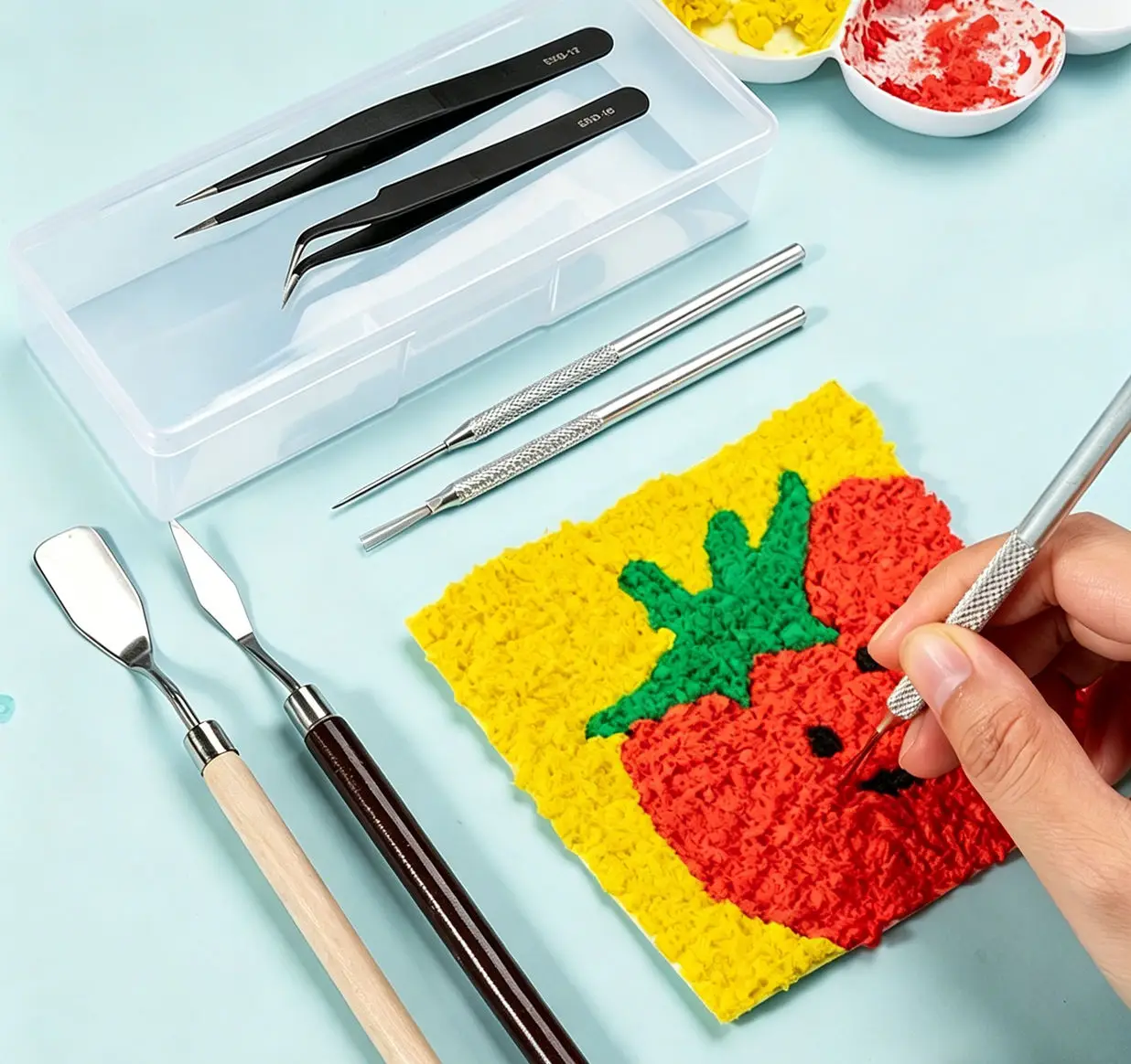 Pulp Painting DIY Tool Set, Paper Art Stamping & Pinching Craft Kit with Tweezers Needles for Handmade Creation thumbnail 2