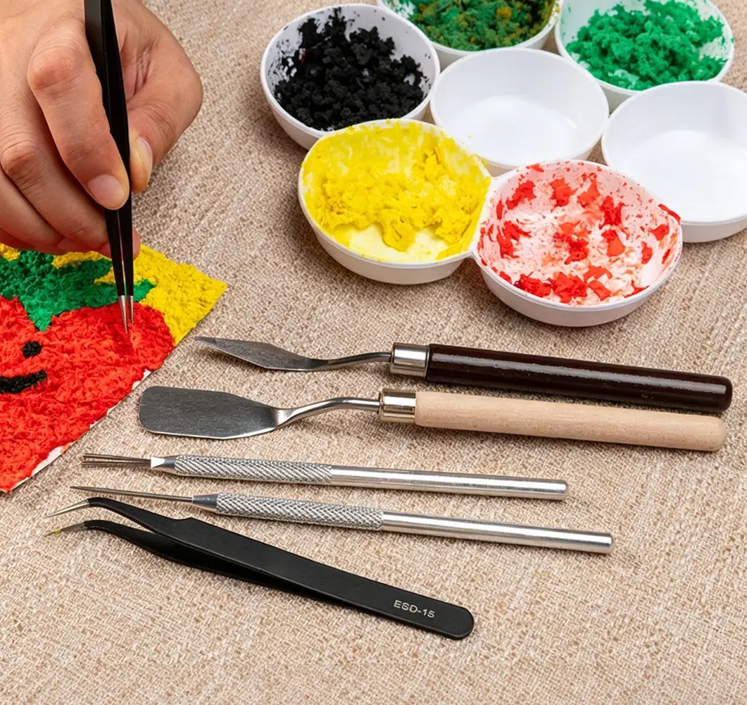 Pulp Painting DIY Tool Set, Paper Art Stamping & Pinching Craft Kit with Tweezers Needles for Handmade Creation thumbnail 3