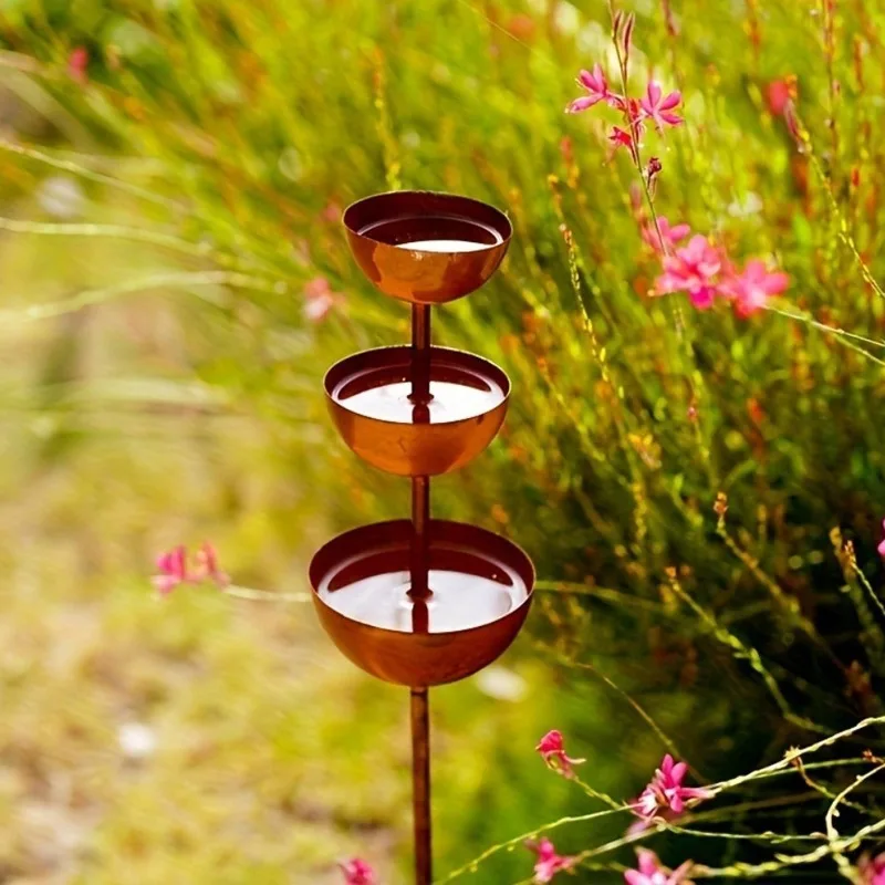 Retro Three-layer Bowl Style Metal Bird Bathtub Courtyard Plug-in Small Animal Drinking And Feeding Cup Feeder Garden Decoration thumbnail 4