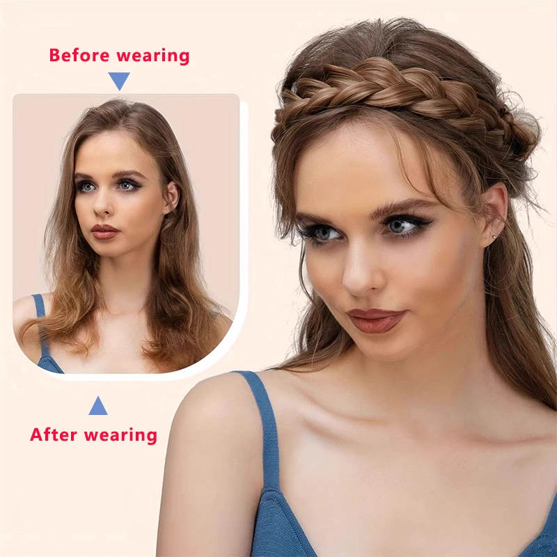 Fried Dough Twists braid wig headband hand woven synthetic bangs headband adjustable headband thumbnail 6