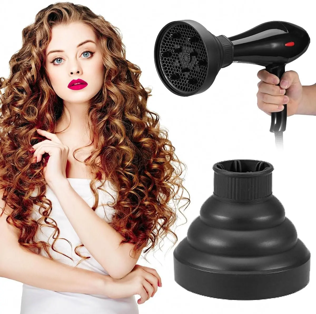 New Salon Tool Black Universal Silicone Hairdryer Diffuser Cover Adjustable Temperature Resistant Dispersing Drying Hair Dryer thumbnail 5
