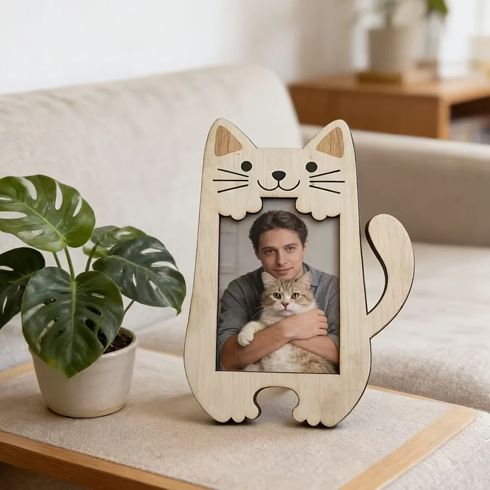 Cute Animal Shaped Wooden Photo Frame Cat Bear Design Desktop Picture Frame Home  Photo Display Ornament Housewarming Birthday thumbnail 5