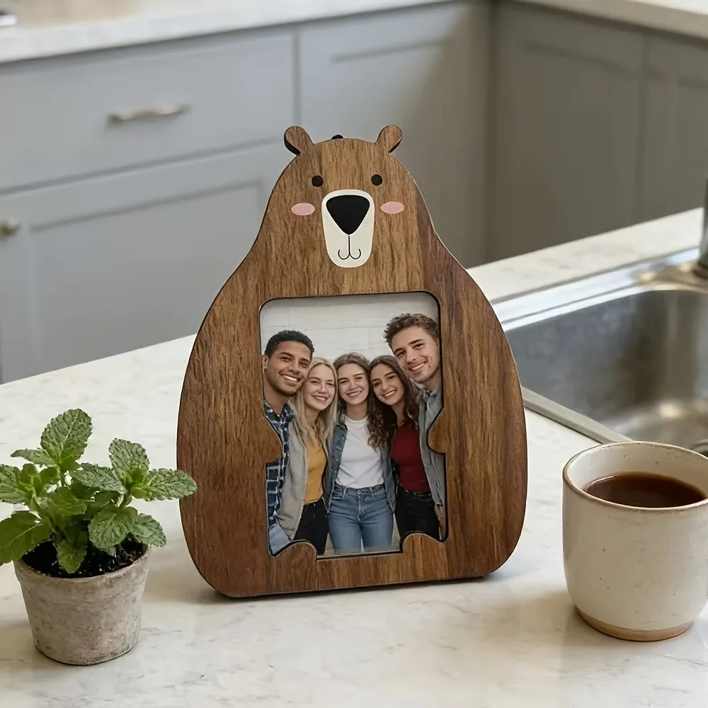 Cute Animal Shaped Wooden Photo Frame Cat Bear Design Desktop Picture Frame Home  Photo Display Ornament Housewarming Birthday thumbnail 4
