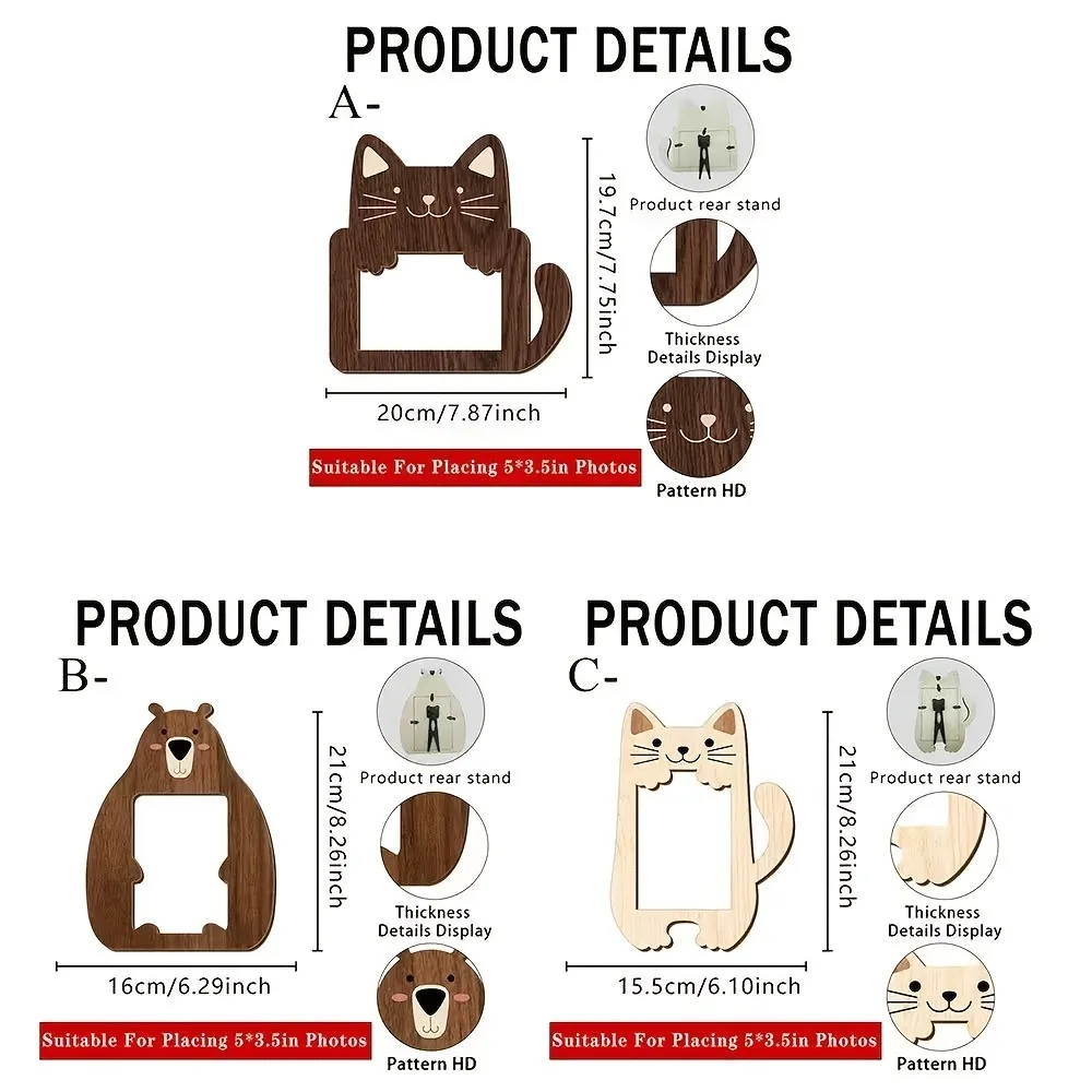 Cute Animal Shaped Wooden Photo Frame Cat Bear Design Desktop Picture Frame Home  Photo Display Ornament Housewarming Birthday thumbnail 6