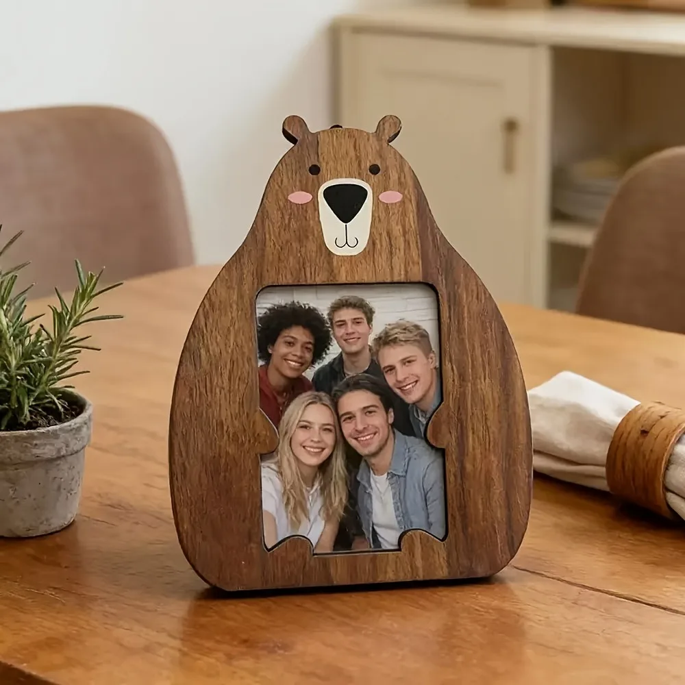 Cute Animal Shaped Wooden Photo Frame Cat Bear Design Desktop Picture Frame Home  Photo Display Ornament Housewarming Birthday thumbnail 3
