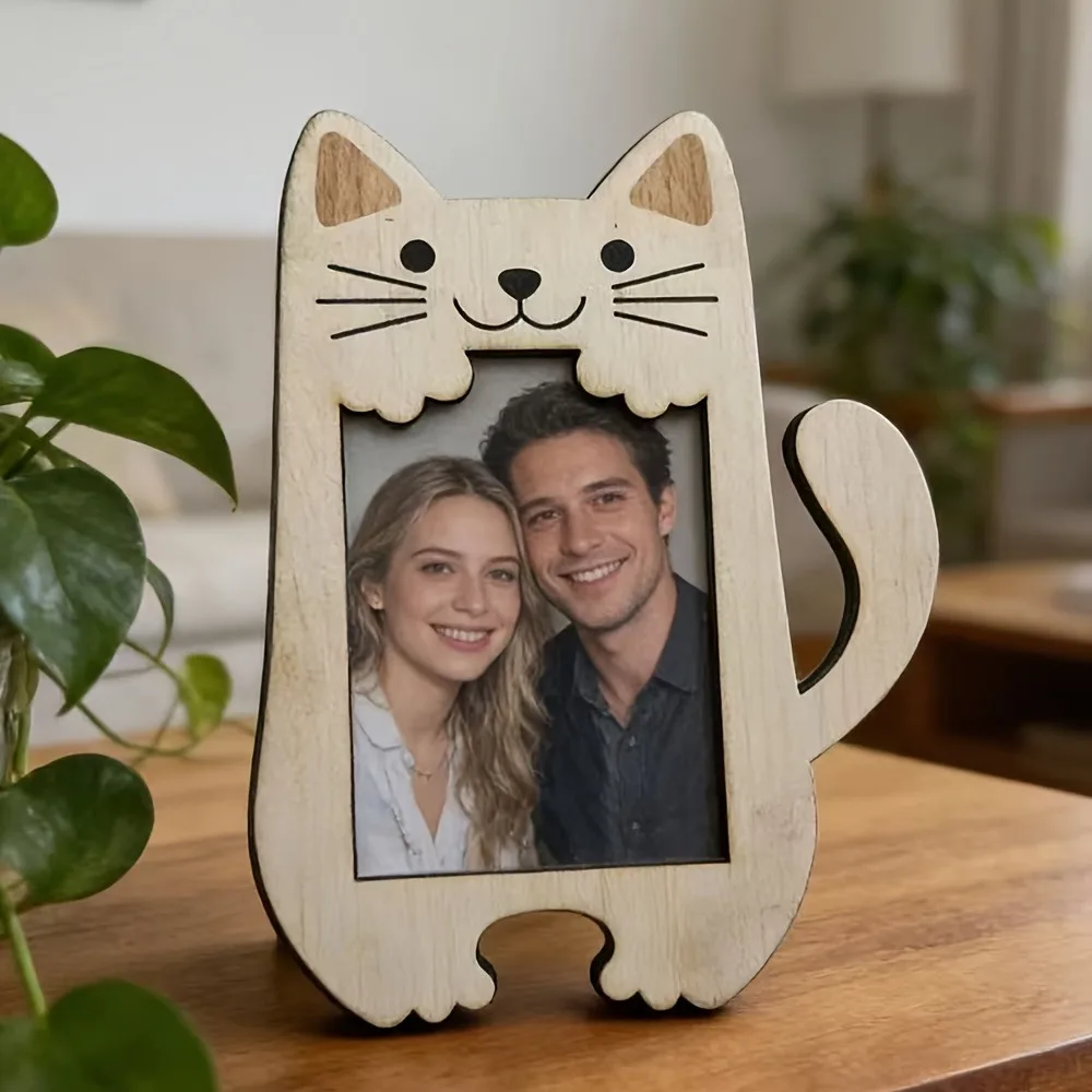 Cute Animal Shaped Wooden Photo Frame Cat Bear Design Desktop Picture Frame Home  Photo Display Ornament Housewarming Birthday thumbnail 2