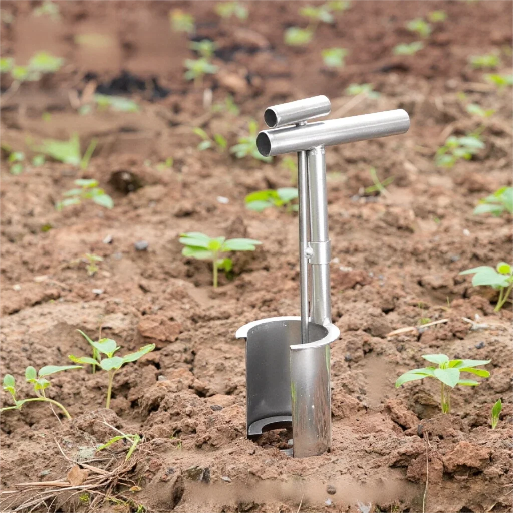 Stainless Steel Bulb Planter Tool Side Opening Transplanter Heavy Duty Soil Auger for Corn Vegetable Fruit Tree Garden Farming thumbnail 4