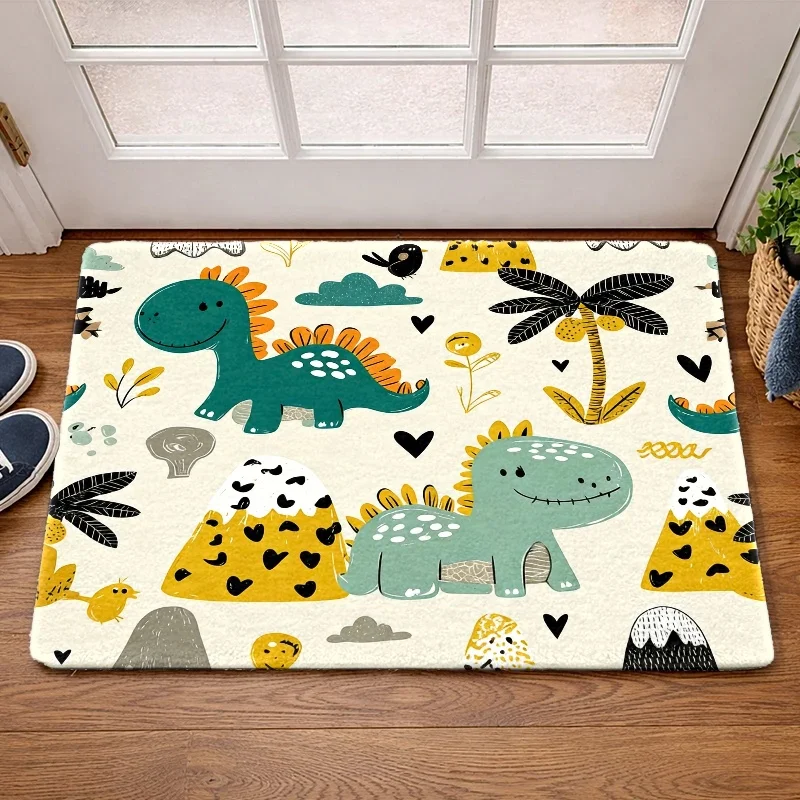 Adorable Dinosaur Floor Mat – Washable Soft Rug with Cartoon Design, Non-Slip PVC Backing for Indoor/Outdoor Use