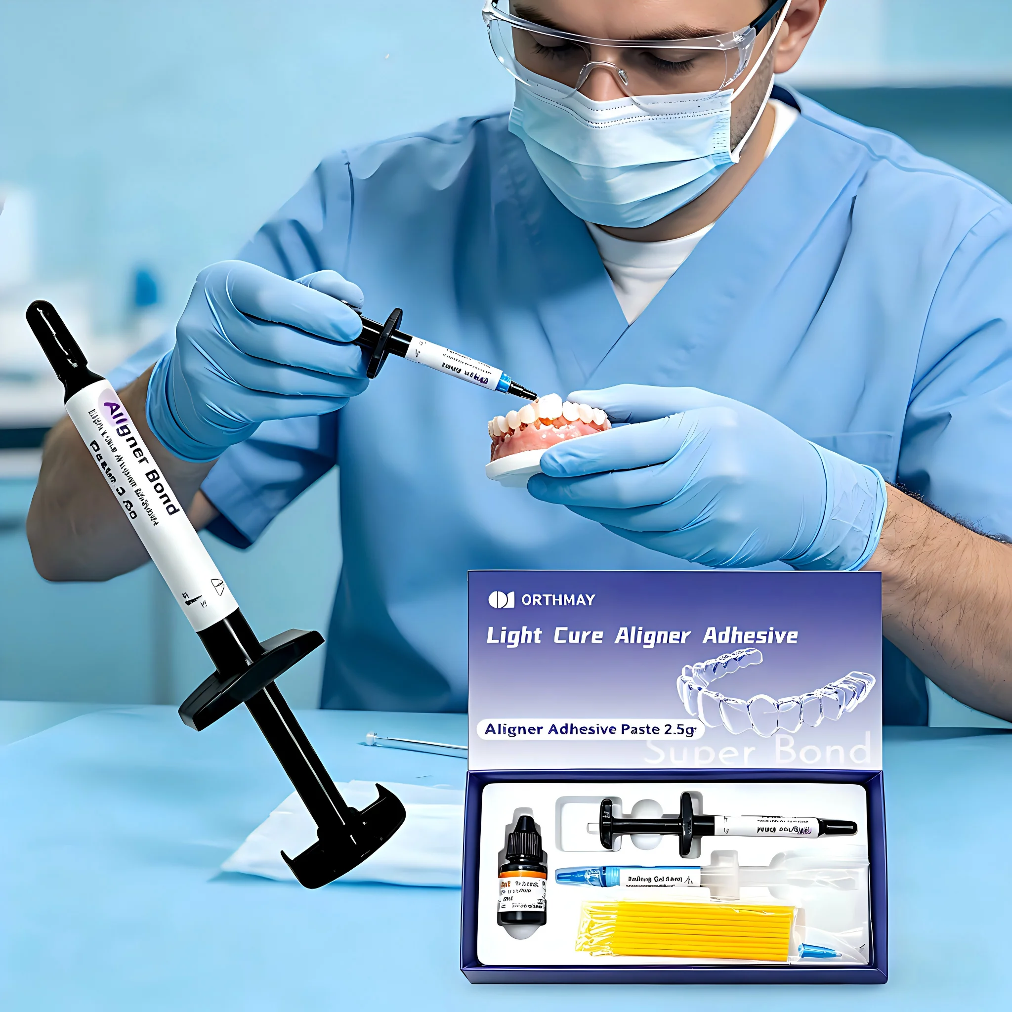 Dental Orthodontic Invisible Bonding Adhesive Kit for Attaching Ceramic/Metal/Plastic Attachments to Clear Aligners 2.5g Kit thumbnail 3