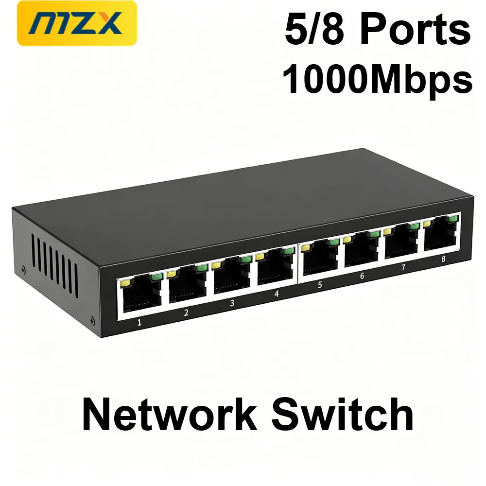 MZX Gigabit Network Switch 5 8 Ports 1000Mbps Networking Switcher RJ45 Hub Ethernet Stable Smart Internet Laptop PC Accessories thumbnail 3