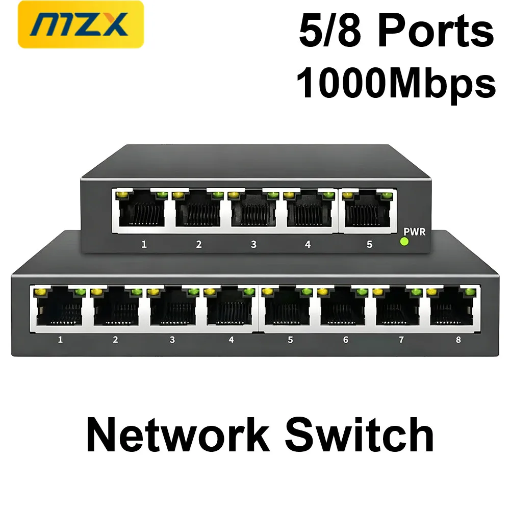 MZX Gigabit Network Switch 5 8 Ports 1000Mbps Networking Switcher RJ45 Hub Ethernet Stable Smart Internet Laptop PC Accessories thumbnail 2