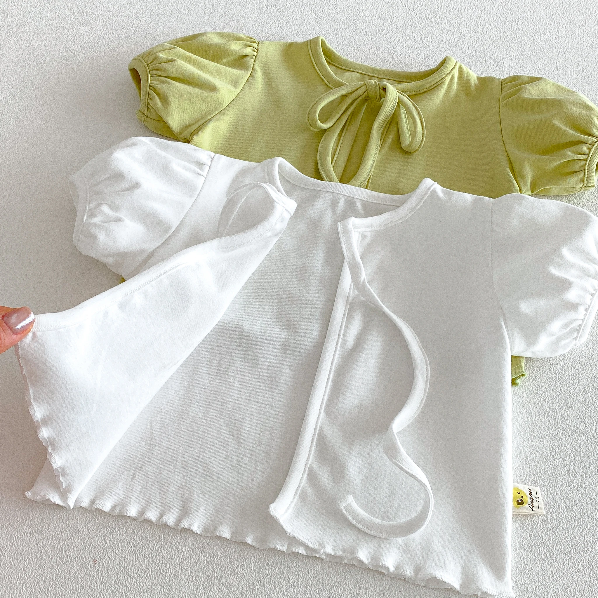 Summer new style simple Korean version baby and toddler halter vest short sleeve small cardigan two-piece set T-shirt top thumbnail 3