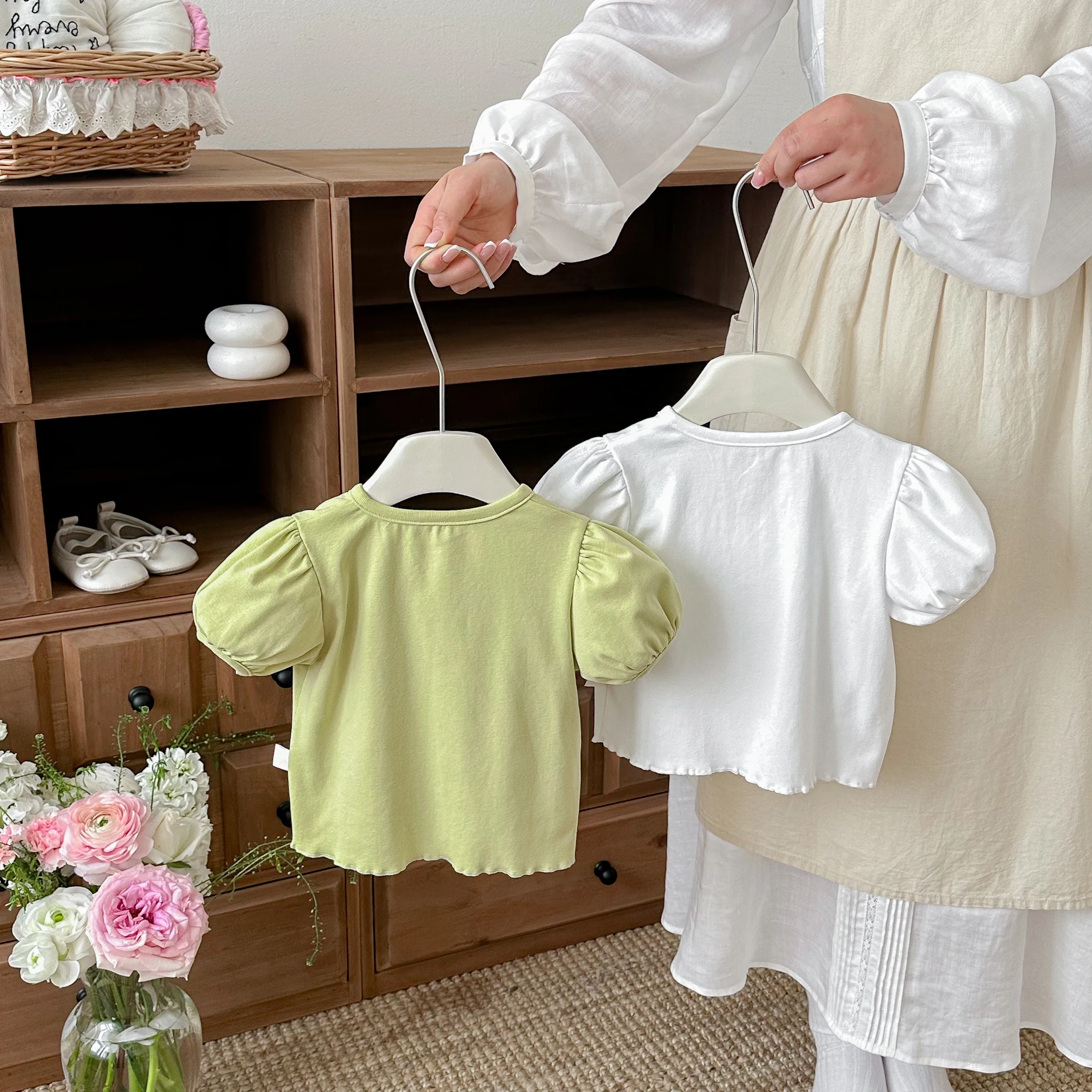 Summer new style simple Korean version baby and toddler halter vest short sleeve small cardigan two-piece set T-shirt top thumbnail 2