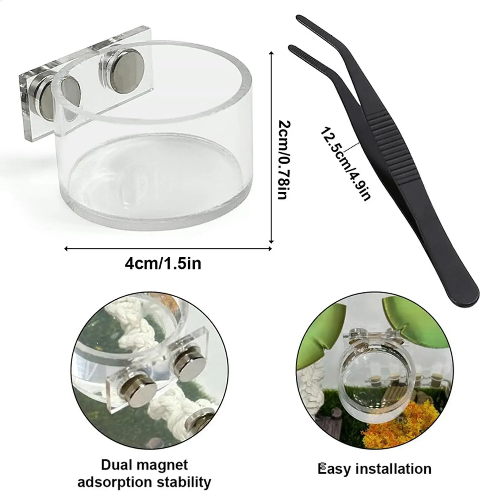 Acrylic Magnetic Reptile Feeding Bowl with Tweezers, Small Water Dish for Jumping Spider Tarantula Mantis Terrarium Supplies thumbnail 6