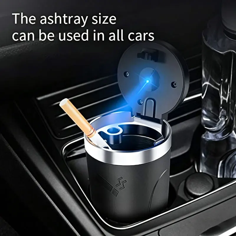 Car Ashtray with Lid Smell Proof, Car Cigarette Ashtray with Lid and Light, Stainless Metal Material, Easy To Clean for Most Car thumbnail 5